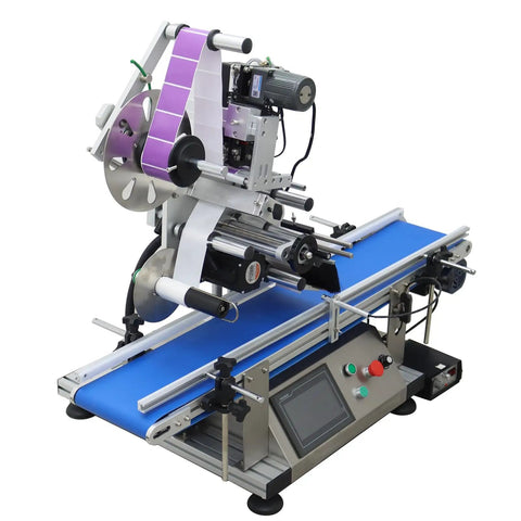 Automatic Desktop Conveyor Labeling Machine With Adjustable Belt For Flat Surfaces 110V Plug And Play Bottle Applicator close-up