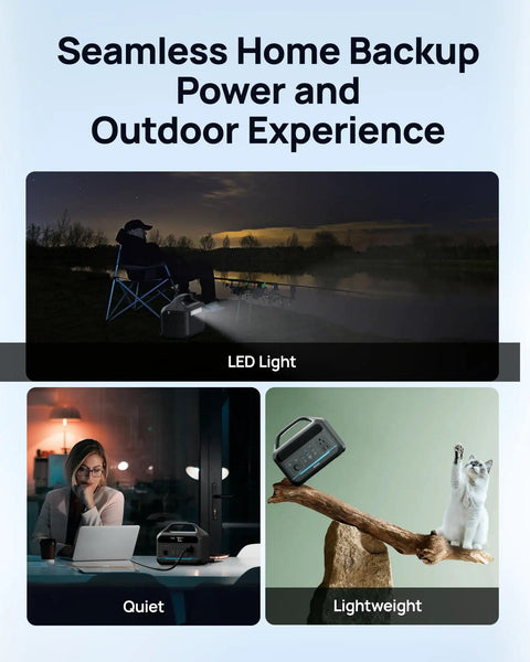 Ultra Portable Power Station 600W Peak 1200W, 288Wh LiFePO4 Solar Generator in multiple scenarios: camping, home, and lightweight handling