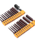 23 Piece Screwdriver Bit Set with Hex Heads And Two Styles Made From Top Tier S2 Steel For Heavy Duty Drilling And Manual Tools. bits in orange holders