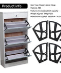 Double Layer Shoe Cabinet Hinges Kit With Four ABS Hinge Units And Twenty Installation Accessories shown next to a shoe cabinet.