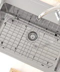 Stainless Steel Sink Grid Protector For Kitchen Sink 26 Inch By 14 Inch Center Drain Hole 5.1 Inch in modern kitchen sink view