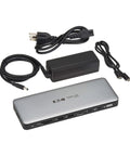 Slick Thunderbolt 4 Docking Station For Laptops Drives Dual Screens With 8K 60Hz Or 4K 144Hz Plug And Play with power cables.
