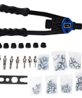 Awesome GFSGHZZ Hand Riveter Tool Set With Auto Locking Mechanism And 126 Piece Rivet Kit For M3 To M12 Fasteners Perfect For DIY Pros and Home Projects. black hand riveter with rivet nuts and size range