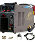 Apex LTP8500 85A HF Pilot Arc Plasma Cutter with Drag-Cut Enabled, showing LED controls, front regulator, and accessories.