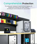 Large Size 3D Printer Enclosure For Bambu Lab A1 With LED Light And Quiet Design on workbench, multiple spools displayed