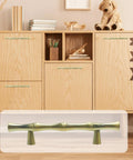 Bamboo Shape Zinc Alloy Drawer Pulls in Brushed Gold Finish 4.96 inch length displayed on a wooden cabinet, shown with 3 inch center to center hole distance.