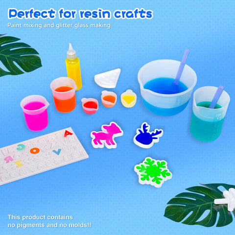 Dope Silicone Resin Mixing Cups Set 600ml 250ml 100ml Thickened Reusable Epoxy Cups With Stir Sticks And Pipettes For Jewelry Making And Resin Art Projects on blue background