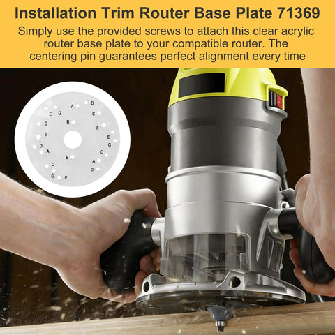 Rock Solid Clear Acrylic Router Base Plate With Template Guide Broad Compatibility used on a router, highlighting its alignment pin.