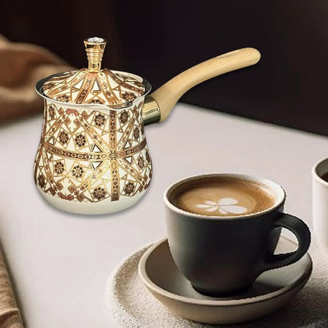Stainless Steel Turkish Coffee Pot With Long Wooden Handle, Milk Warmer And Butter Melter, Multipurpose Kitchen Accessory