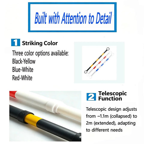 Slick Telescopic Cone Bar For Job Sites And Street Block Parties Smooth Retractable Plastic Lane Divider Adjustable Traffic Pole Extends To Six Feet No Sweat Setup Crowd Control Gear Included