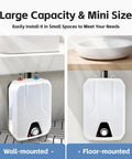Straight Up Instant Hot Water Electric Heater 1500W Compact Mini Tank with adjustable thermostat, wall-mounted and floor-mounted installation.