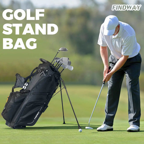 Lightweight 14 Way Golf Stand Bag With Dual Straps, Full Length Dividers, Multiple Pockets, Ball Holder, And Rain Cover on course