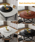 Solid Oak Wooden Rotating Serving Tray For Dining Table 23 Inch Round Spin Lazy Susan Style showcased on various tables.