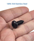 Sturdy Black License Plate Screws Kit For Cars And SUVs, 18 8 Stainless Steel, Number Three Phillips Pan Head screw on hand