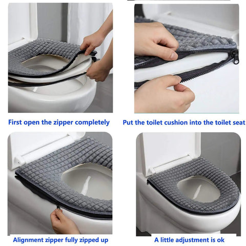 Steps to install Soft Toilet Seat Cushion Cover Pad For Bathroom, Washable And Durable, Waterproof PU Backing, Fits Most Toilet Lids.