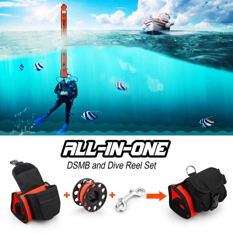 Must Have High Visibility Surface Marker Buoy With Reel For Scuba Diving Set Includes 100ft ABS Dive Reel Open Bottom