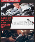 Ultimate 286 Piece Home And Auto Repair Tool Set with chrome ratchet wrench and sockets for auto maintenance use.
