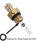 Brass pressure washer chemical injector fitting with O-ring, ball, and compression spring