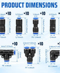 70 Piece Quick Connect Air Hose Fitting Assortment Set Includes Straight Elbow Tee Splitter And Reducer Push To Connect Pneumatic Plastic Air Line Connector Kit Perfect Tool For Machinery And Automotive Gear 1/4in and 5/32in sizes