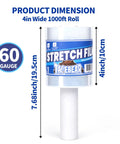 Heavy Duty Pro Grade 60 Gauge Stretch Wrap Film 4 Inch By 1000 Foot Roll With Handle, clear self adhering plastic wrap