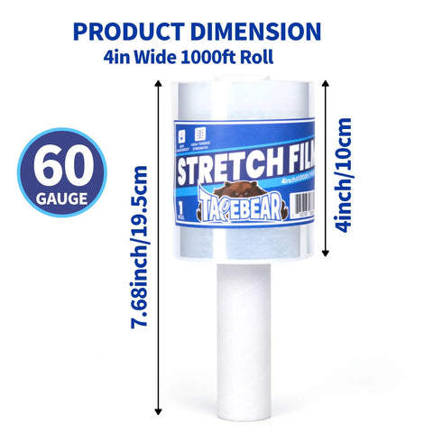 Heavy Duty Pro Grade 60 Gauge Stretch Wrap Film 4 Inch By 1000 Foot Roll With Handle, clear self adhering plastic wrap
