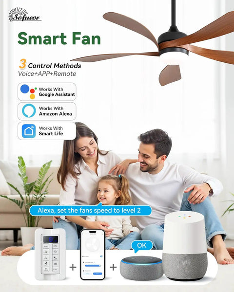 52 Inch Smart Ceiling Fan With Lights And Remote For Indoor And Outdoor Use, Alexa And Google Assistant Compatible shown with family