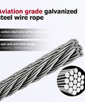 Aviation grade galvanized steel wire rope, 6.5mm diameter, designed for durability and anti-twist use with Heavy Duty 5 Ton Come Along Winch.