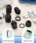 8 Pcs M20 Cable Glands Waterproof Nylon Joint Set For 6 To 12mm Wire Holes, Cable Fixing, Wiring, Repair, Gland Replacement, Electrical Enclosures, Durable Weatherproof Design, Compatible With Appliances, White, with caliper