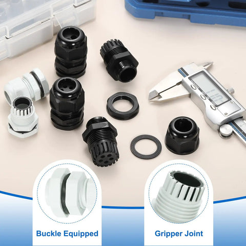 8 Pcs M20 Cable Glands Waterproof Nylon Joint Set For 6 To 12mm Wire Holes, Cable Fixing, Wiring, Repair, Gland Replacement, Electrical Enclosures, Durable Weatherproof Design, Compatible With Appliances, White, with caliper