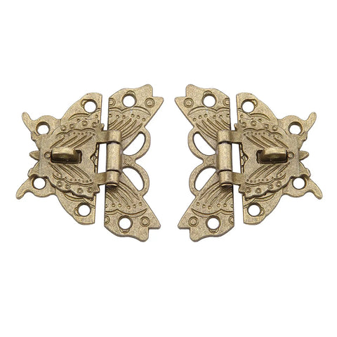 Retro Vintage Cabinet Latch Hasp Kit With Antique Padlock, Turn Toggle Lock shown in bronze finish with ornate design