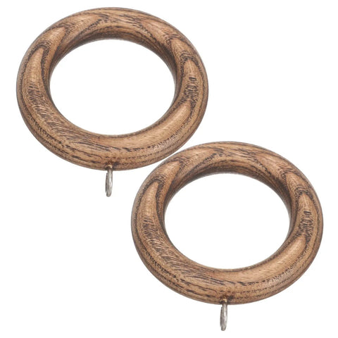 Two Pack Wooden Curtain Rings With Smooth Glide For Curtains, No Fuss Install For Home And Commercial Use, Walnut Finish