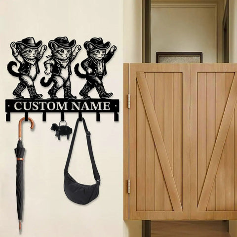 Personalized Western Cowboy Key Holder With Custom Name Engraving Metal Iron Wall Hook For Entryway Rustic Cowboy Decor Key Rack