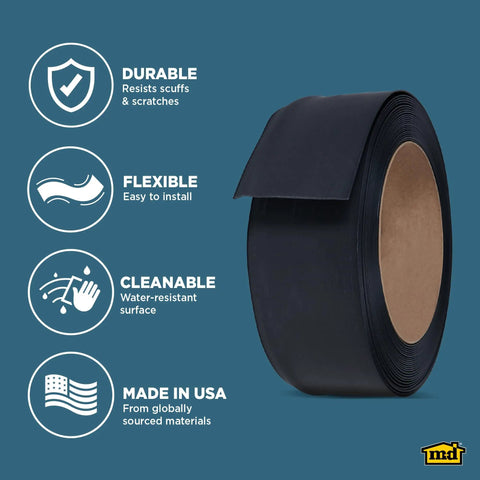 Self-Stick Vinyl Wall Base 4 Inch High By 20 Feet Long Black Flexible Vinyl Trim For Walls Easy To Clean And Maintain Pro Grade Edge Guard For Homes And Businesses Cut To Length With Scissors