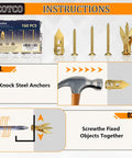 Heavy Duty Self Drilling Drywall Anchors And Screws Kit instructions with hammer and steel anchors