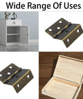 Snazzy Antique Bronze Three Folding Hinges 43mm Wide 2Pcs Decorative Cabinet Door Hardware on a wooden box and cabinet door.