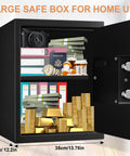 Fireproof Waterproof Home Safe with digital keypad, open to show valuables like cash, gold bars, and secured documents, 3.3 cu ft.