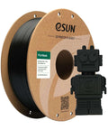 1kg black spool PLA Basic Filament 1.75mm with 3D printed robot, ideal for fast printing on high-speed 3D printers.