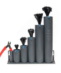 Magnetic Base Cable Tie Organizer With 250 Zip Ties And Cutter, various sized tubes filled with black zip ties, red cutter on side