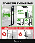 Compatibility chart for foldable golf cart rear seat bag holder showing adaptable 8-inch grab bar fitting requirements.