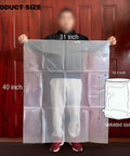 Person holding 55 Gallon Dust Collector Bags 6 Pack One Sided 3.5 Mil Clear Poly 31x40 Inches showcasing size and transparency.