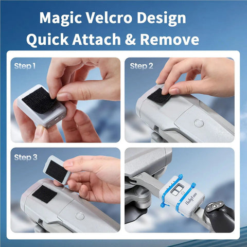 FAA Compliant Remote ID Module With Buzzer And Strobe For Drones GPS Tracking 4 Hour Battery Life installation steps with Velcro.