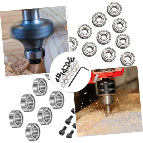 12 Piece Router Bit Bearing Set With Top Mounted Ball Bearings Guide Screws And Wrench for woodworking router bits repair
