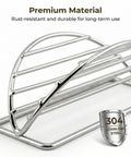 Close-up of 4 Piece Stainless Steel Taco Holder Stand Set With V Shaped Multi Layer Taco Rack, showing rust resistance