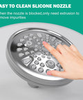 Hand cleaning silicone nozzle on Tub And Shower Faucet Set With Rain Shower Head Chrome Tub Spout Single Handle Trim Kit Valve Included High Pressure Rain Shower For A No Brainer Bath Upgrade.
