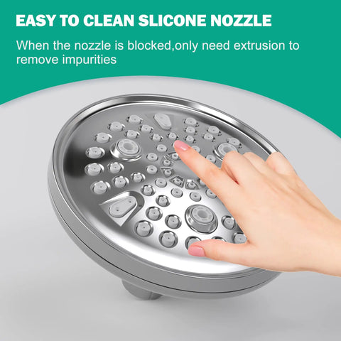 Hand cleaning silicone nozzle on Tub And Shower Faucet Set With Rain Shower Head Chrome Tub Spout Single Handle Trim Kit Valve Included High Pressure Rain Shower For A No Brainer Bath Upgrade.