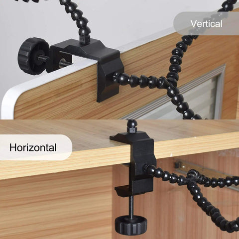 Helping Hands Soldering Station With Flexible Y Shaped Arms And Non Slip Desk Clamp Base showing vertical and horizontal clamping
