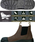 Mens Steel Toe Waterproof Work Boots Slip On Safety Shoes with slip resistant and anti static design, outsole shown