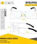12 Pack Clear Safety Glasses Bulk With Kickass Scratch Resistant Polycarbonate Lenses And Sweet Uv Protection For Heavy Duty Job Sites And Weekend Diy Projects Rock Solid Ansi Z87 Approved size chart and dimensions
