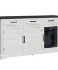 Farmhouse 60 Inch Coffee Bar Cabinet With Built In Bev Fridge And Drawer Storage, Wine Bar Cabinet With Mini Fridge, White Sideboard