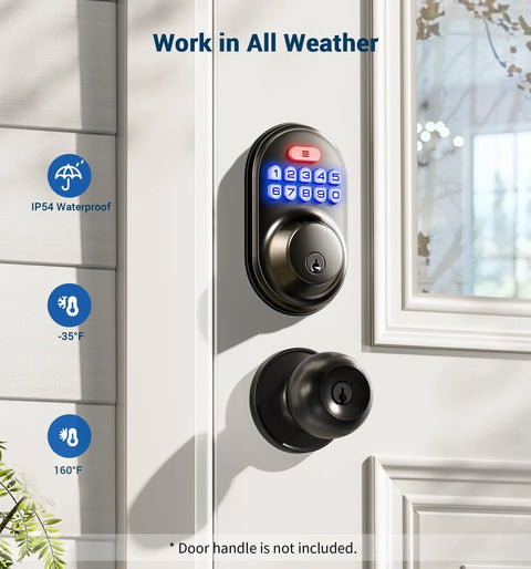 Keyless Entry Door Lock With Electronic Keypad Deadbolt, Auto Lock, Anti Peeking Password, Backlit Digital Display, Matte Black